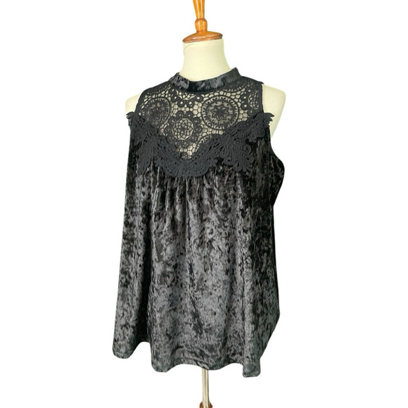 No Boundaries Black Crush Velvet Sleeveless Top Juniors XXL Lace Sheer Y2K - Picture 1 of 8